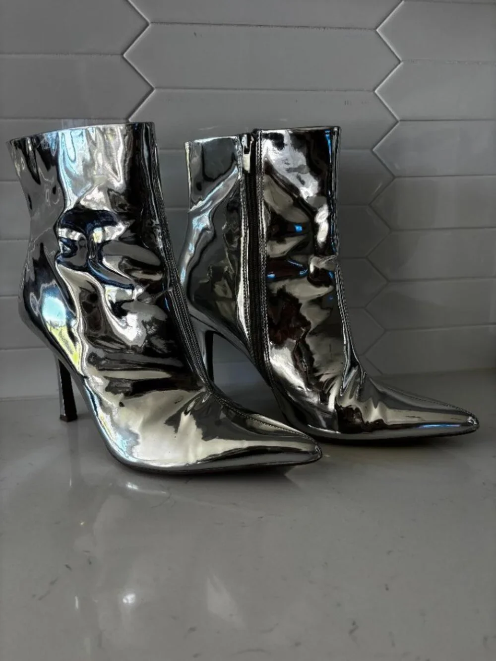 Silver Metallic Booties